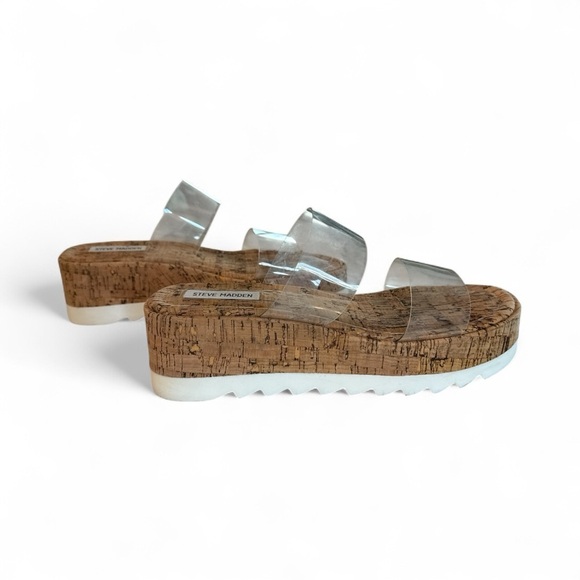 Steve madden wedges clear - Gem Steve Madden Women’s Defuse Clear Vinyl Straps Cork Wedge Platform Size 9.5M